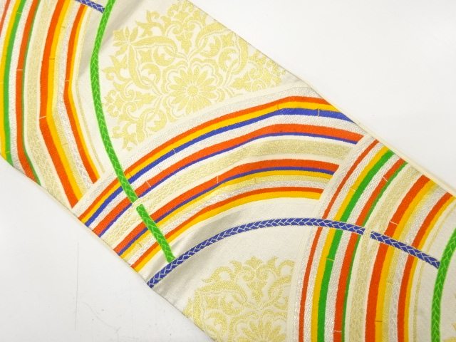 JAPANESE KIMONO / ANTIQUE FUKURO OBI / SILK / WOVEN FLORAL CREST